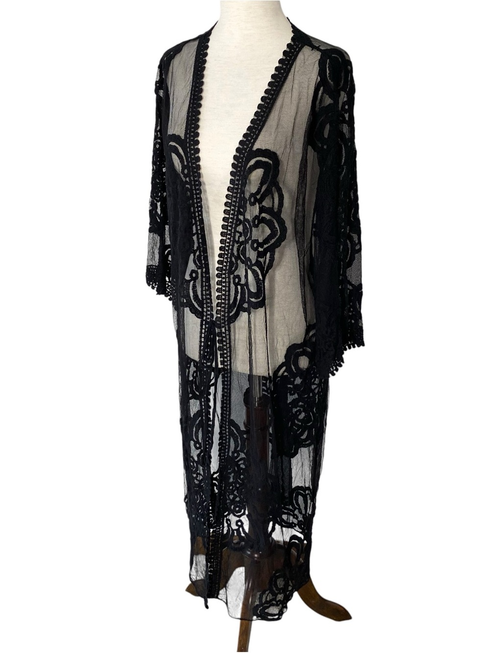 REBELLION AGAIN Embroidered Lace Kimono Duster Top - Picture 4 of 6